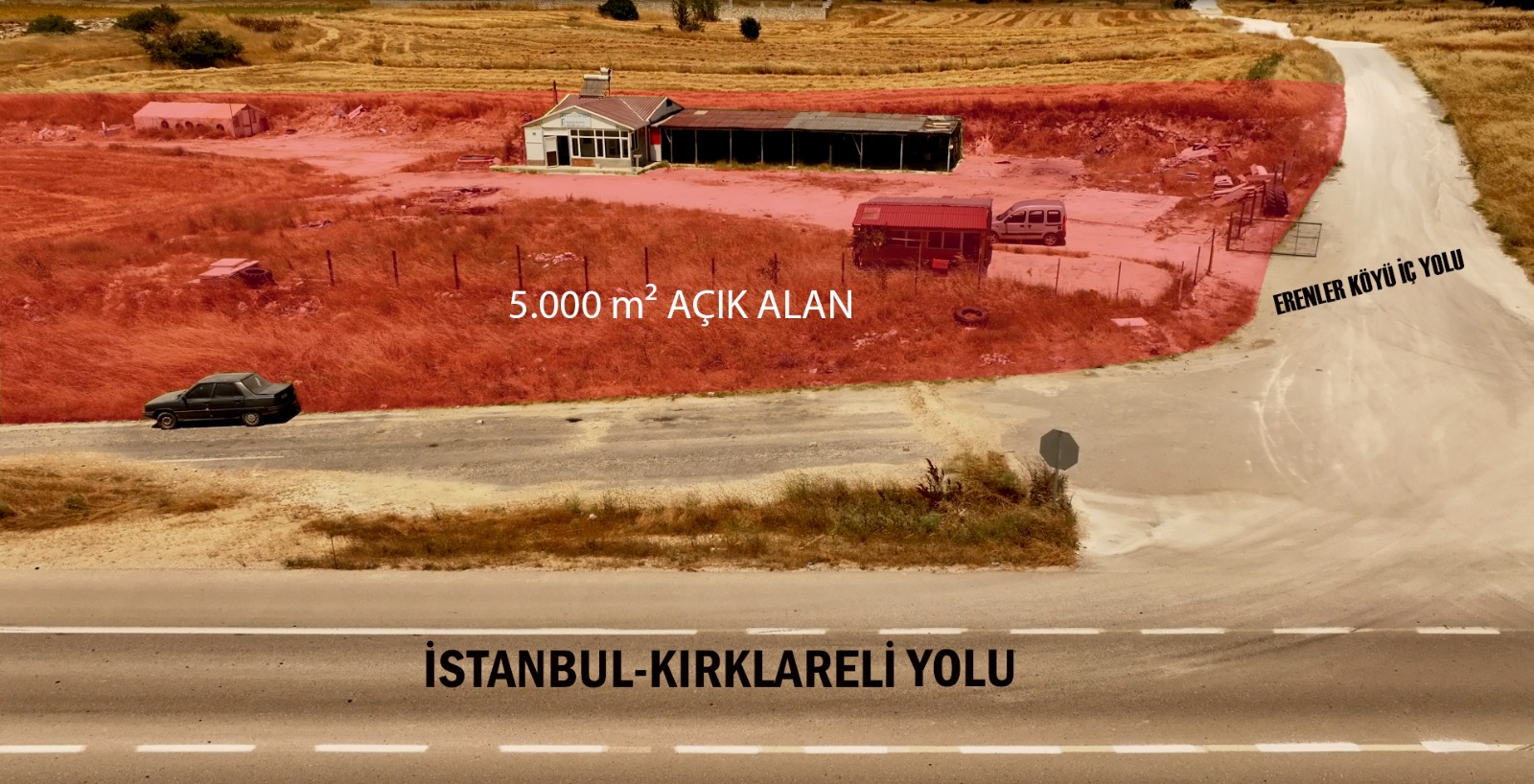 ERENLER BÖLGESİNDE 5.000 M² AÇIK ALAN VE 300 M² DEPOLU İŞ YERİ